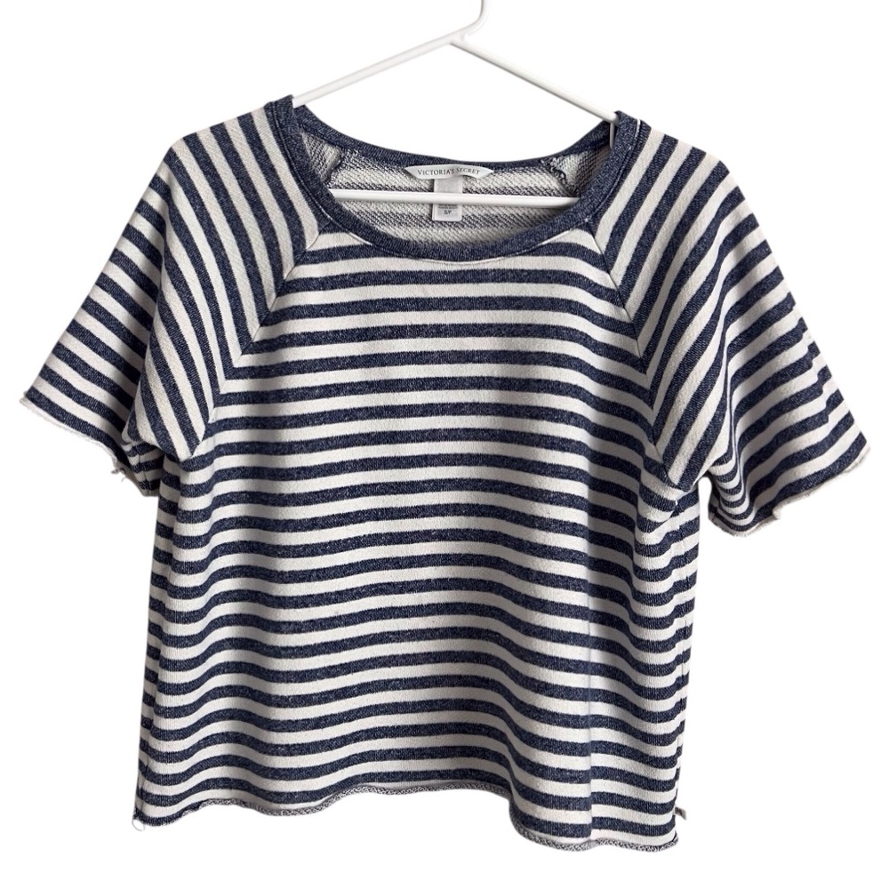 Victoria’s Secret Blue Stripe Short Sleeve Terry Shirt Coastal Preppy Small